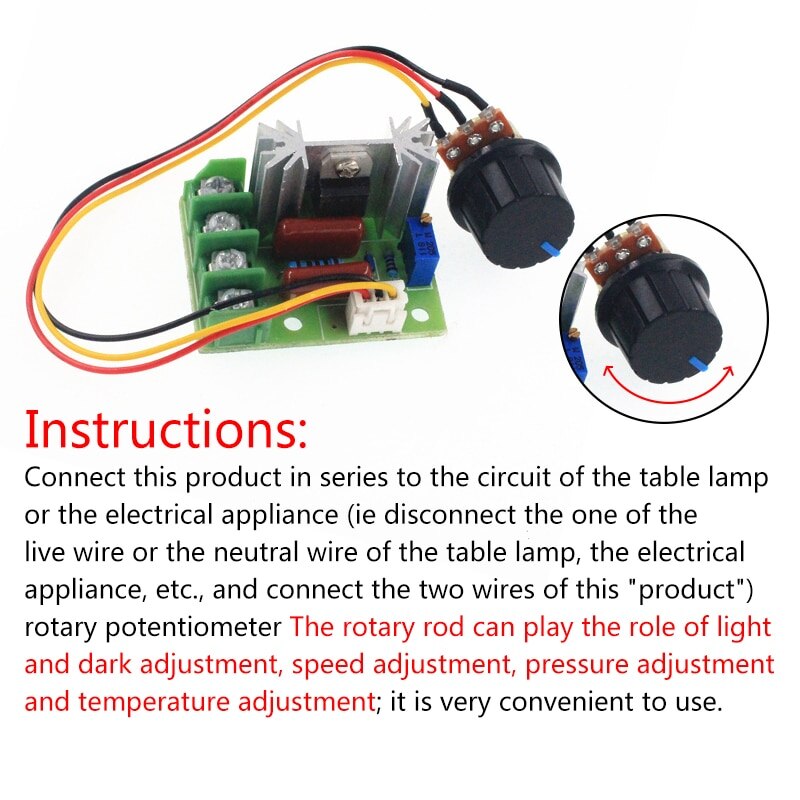 Régulateur de vitesse moteur 220V 2000W thyristor variateur de vitesse variateur de vitesse avec assurance température