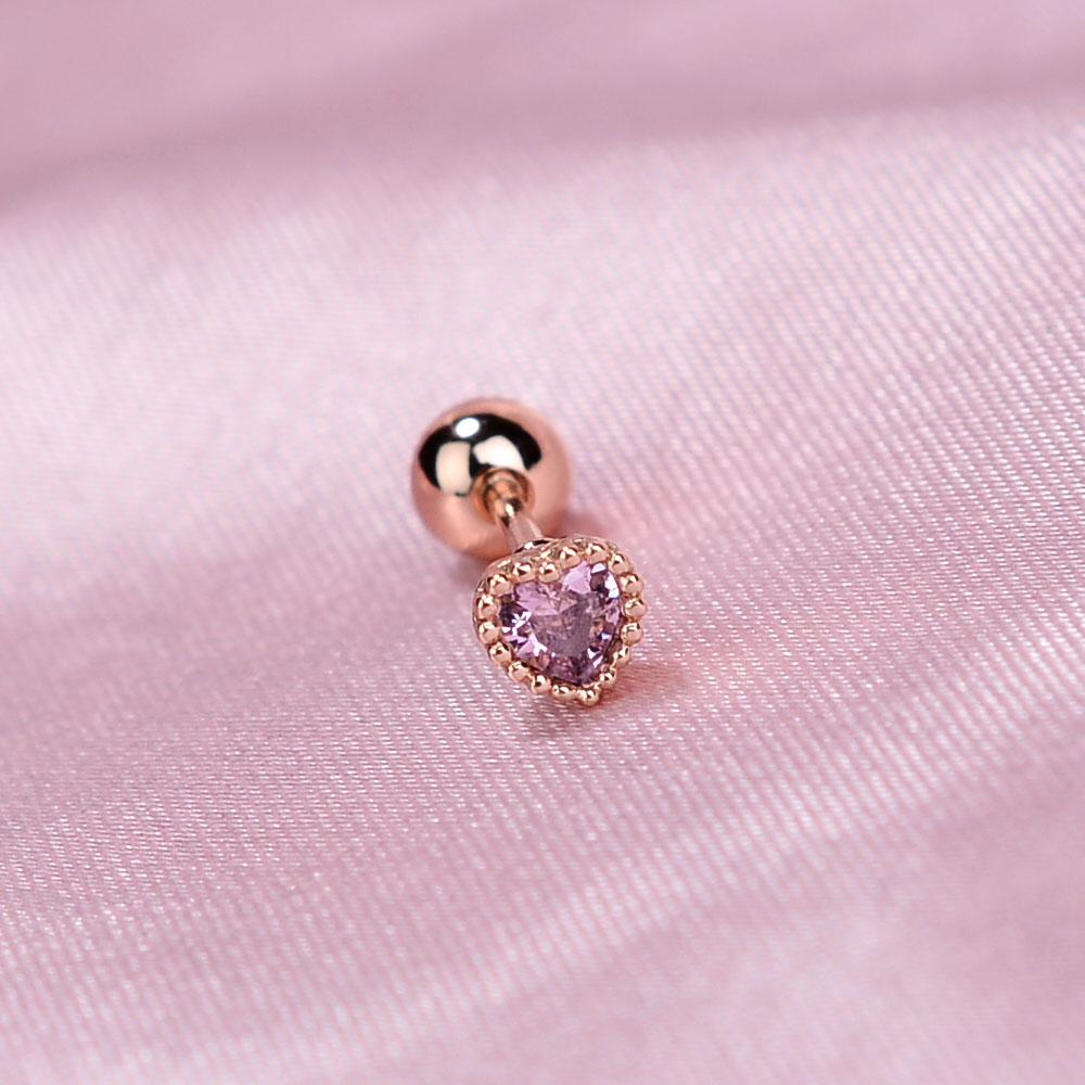 1 Pza lindo minimalista Mini pendiente con forma de corazón brillante cristal colorido CZ tornillo trasero pequeño cartílago Piercing pendiente joyería: Chapado en zinc azul