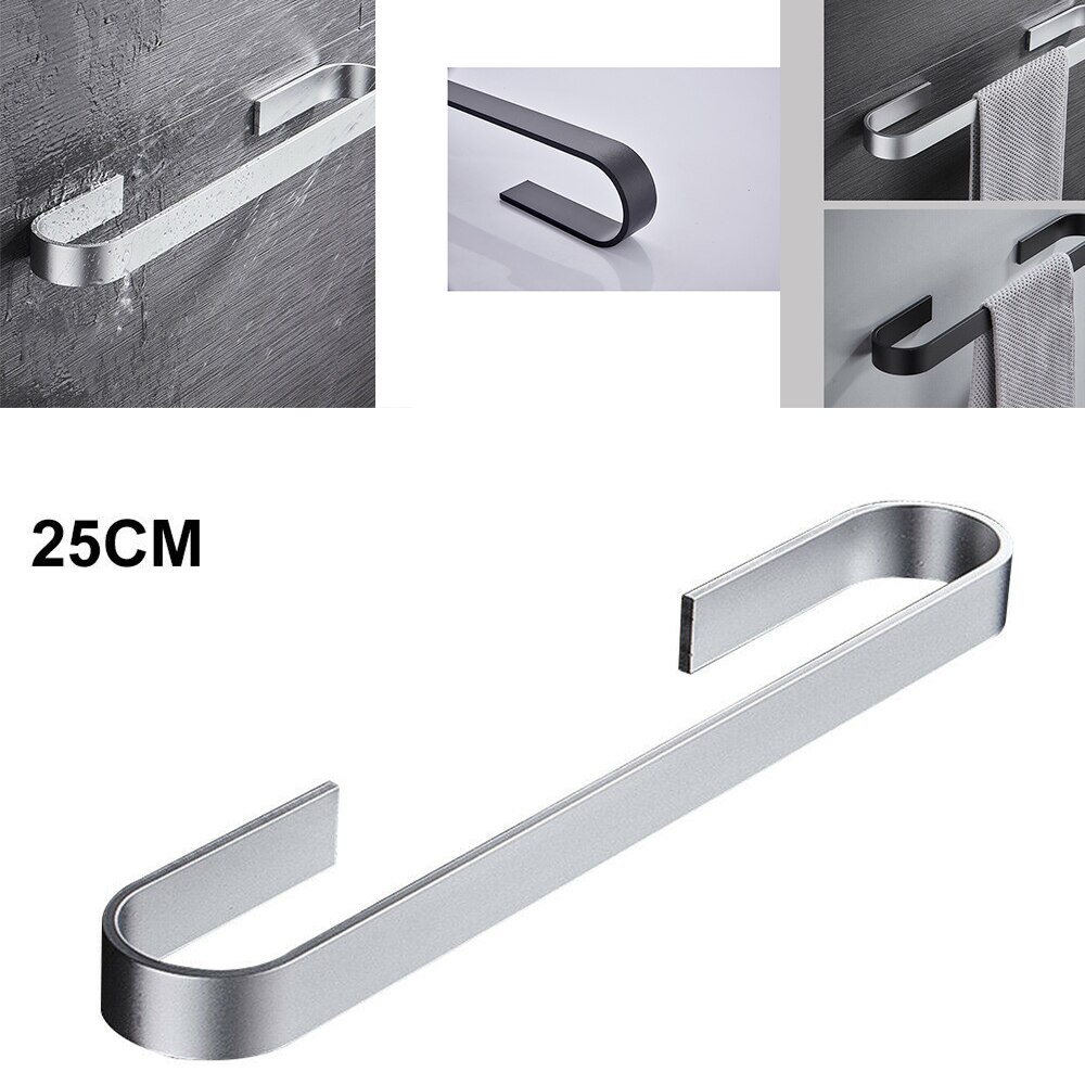 Vanntett på badet slag-gratis aluminium håndkle bar enkelt håndkle stativ dårlig svart veggmontert håndkleholder 25/45 cm: 25cm sølv