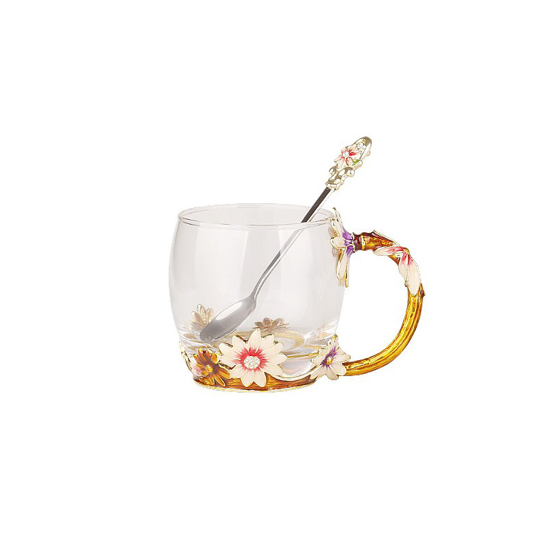 Luksus emalje kaffekop krus blomst te glas kopper til og kolde drikke te kop ske sæt perfekt bryllup wjb 41614
