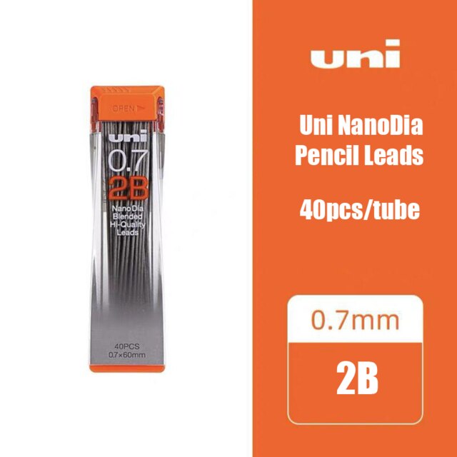 1tube/lot Uni Nano Dia 0.5-202ND Mechanical Pencil Led 0.3/0.5/0.7/0.9mm HB/2B School Student Office: 0.7 2B 40pcs