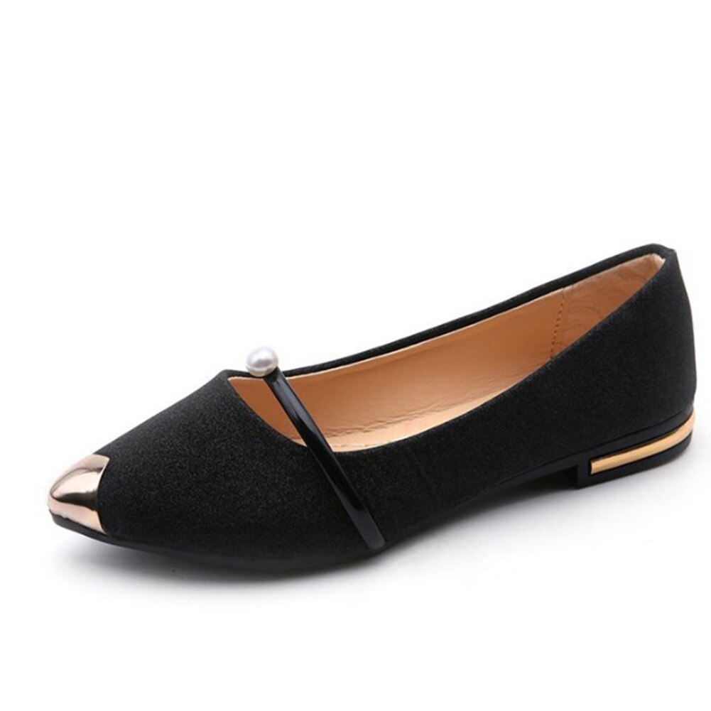 Printemps femmes chaussures plates décontracté talons plats perle femmes chaussures confort bout pointu ballerine Ballet brillant sans lacet chaussures plates: Black / 7.5