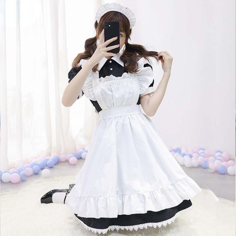 Disfraz de sirvienta Lolita para mujer, traje de sirvienta francesa, conjunto de vestido, uniforme para mujer: M