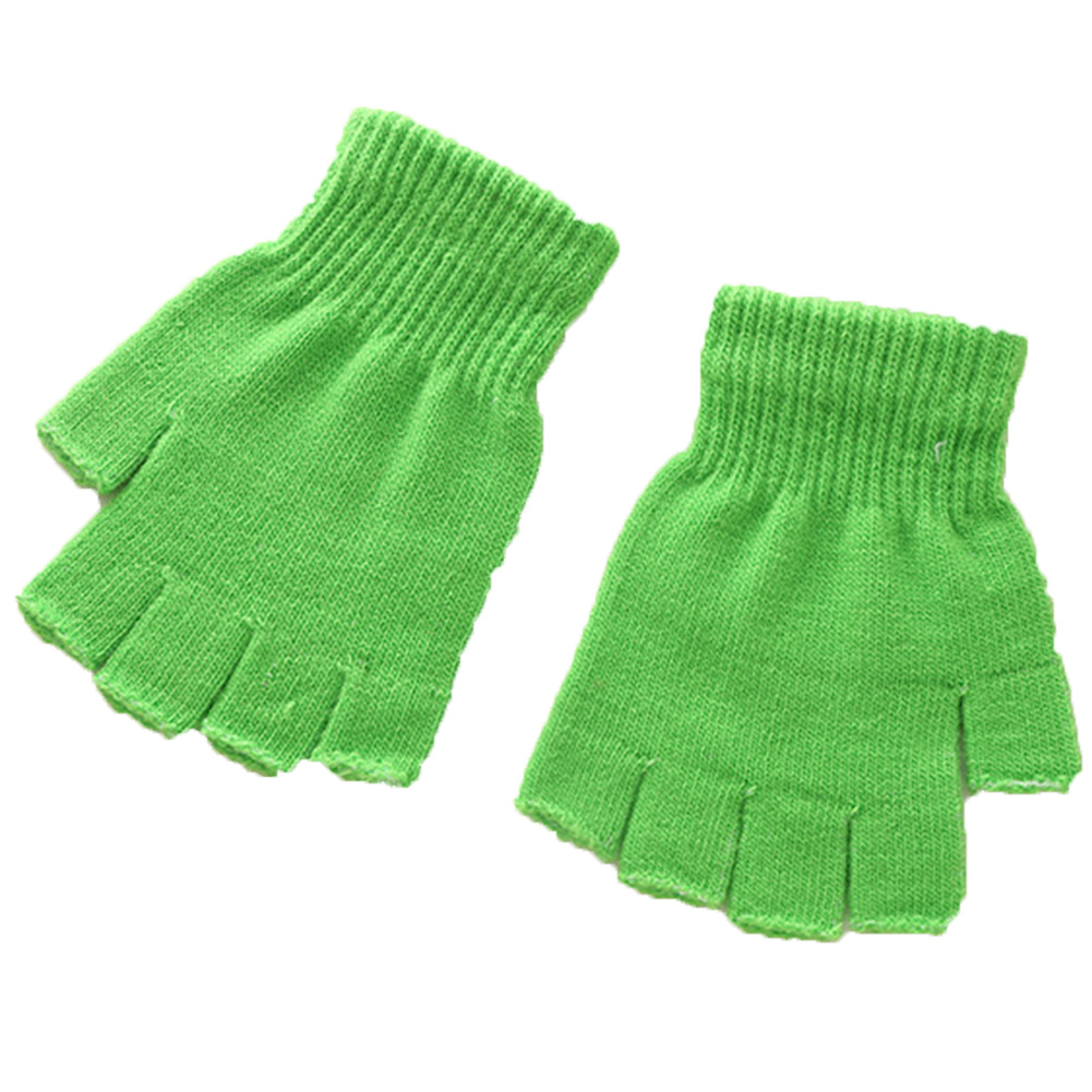 Guantes de algodón de medio dedo para hombre y mujer, manoplas cálidas de entrenamiento, de lana, color negro, a la , para invierno, 1 par: Verde