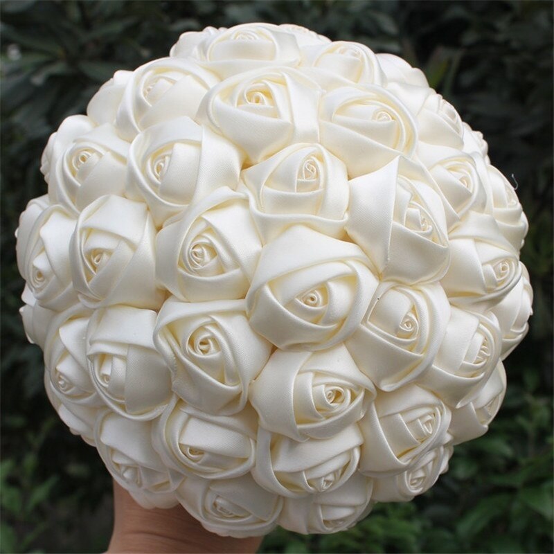 Billig marfim elfenben siden brudbukett olika storlek för blomma flicka / brudtärna / brud satin innehav blomma  w223-5