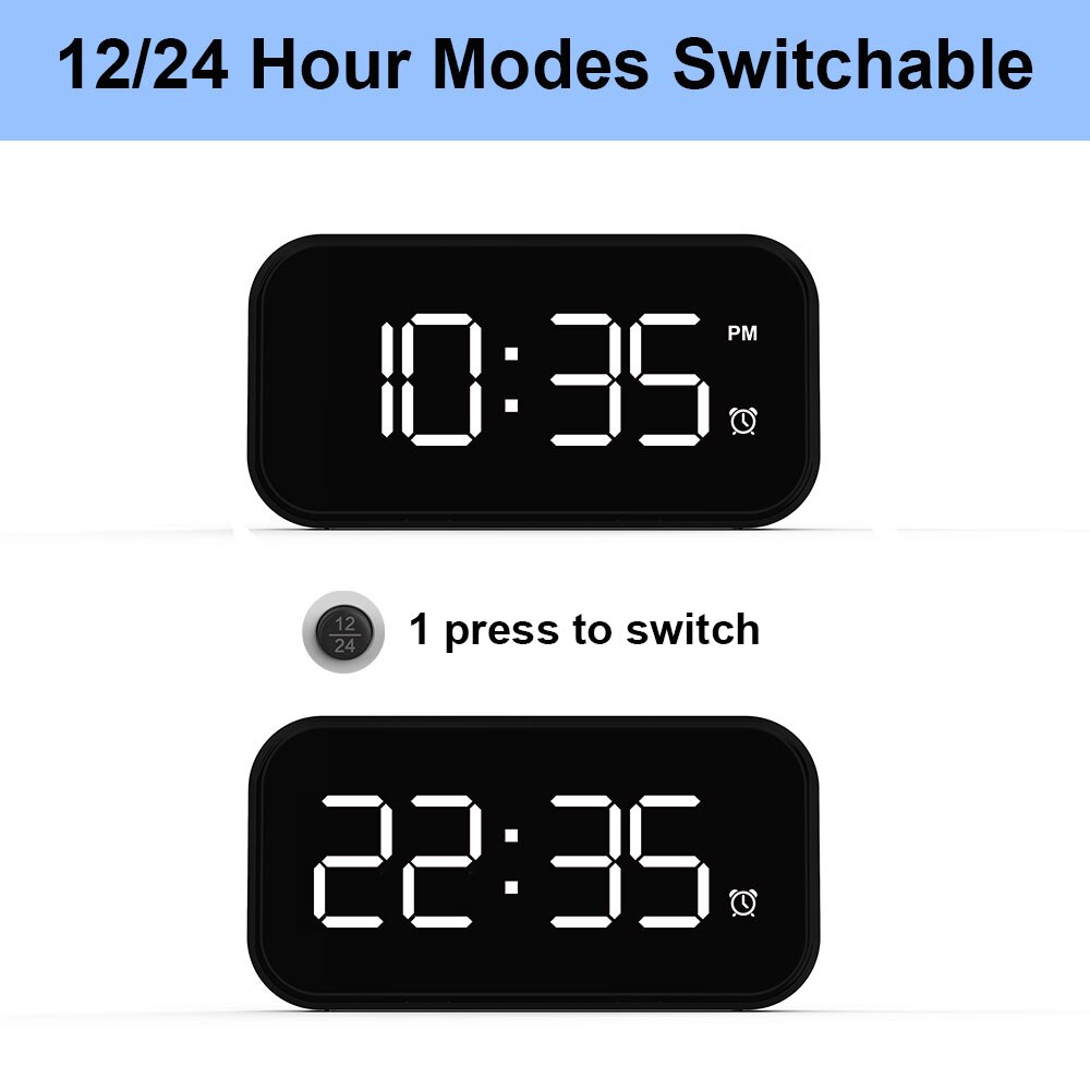 Electronic Smart Alarm LED Digital Clock USB 4inch Durable Simple Touching Snoozed Button Calendar Snooze Function