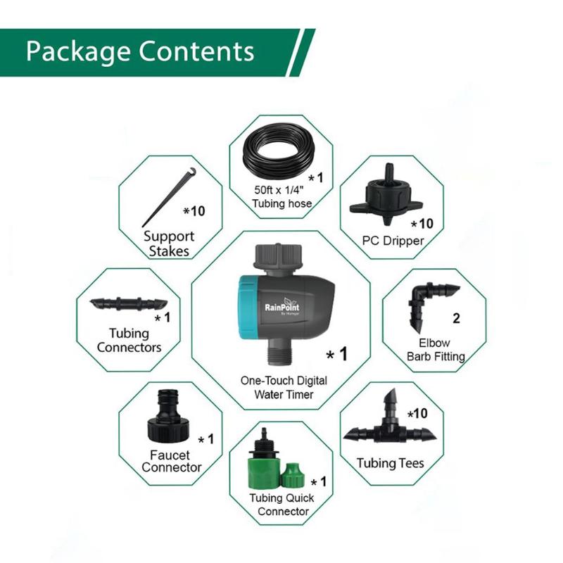RainPoint Micro Drip Irrigation Ball Valve Automatic Home Garden Irrigation Controller Watering Timer System Mist Cooling Kit