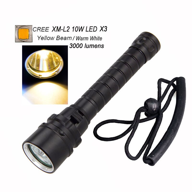 Linterna de buceo TOPCOM CREE XML T6 L2 LED Luz de pesca submarina blanca o amarilla linterna sumergible de buceo antorcha 3800 6000 lúmenes