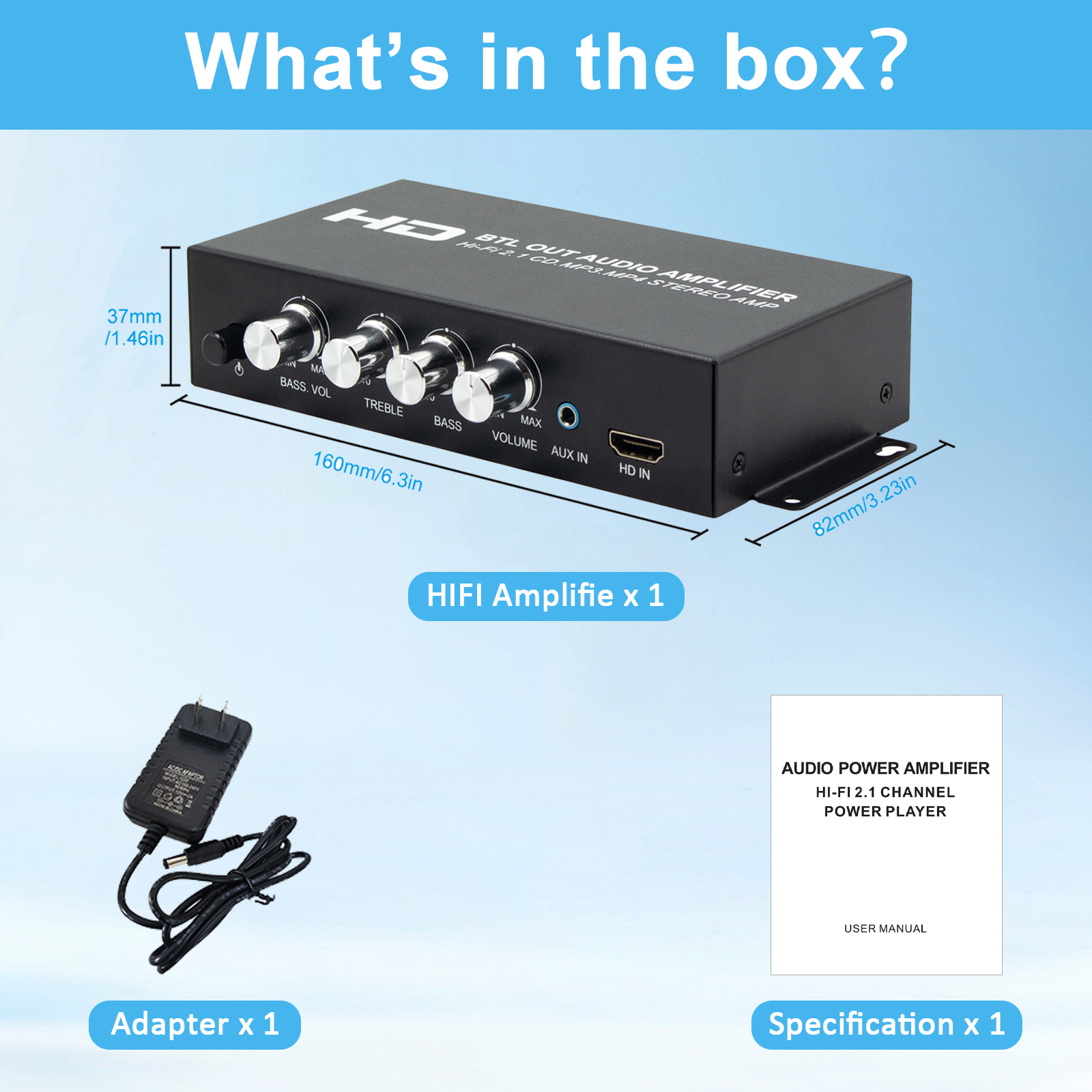 Sound Amplifier 2.1CH Bluetooth 5.0,Digital Bass Amplifier,Mini AMP Driver Lossless Music Amp for Home Car Meeting