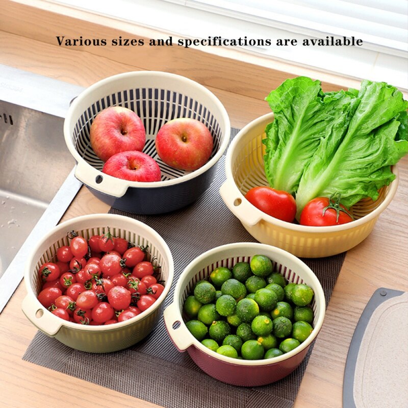 Kitchen Supplies Kitchen Double Drain Basket Fruit Vegetable Washing Strainer Collapsible Drainer kitchen Gadgets AndAccessories