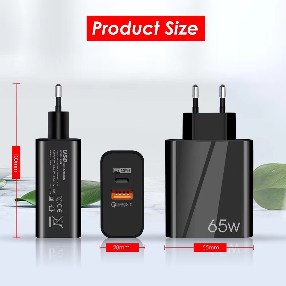 65 W Usb C Lader Pd Usb Power Met Gan Tech Qc Snelle Oplader Voor Macbook Pro Air Dell Xps oppervlak Laptops Iphone 13 Pro Max