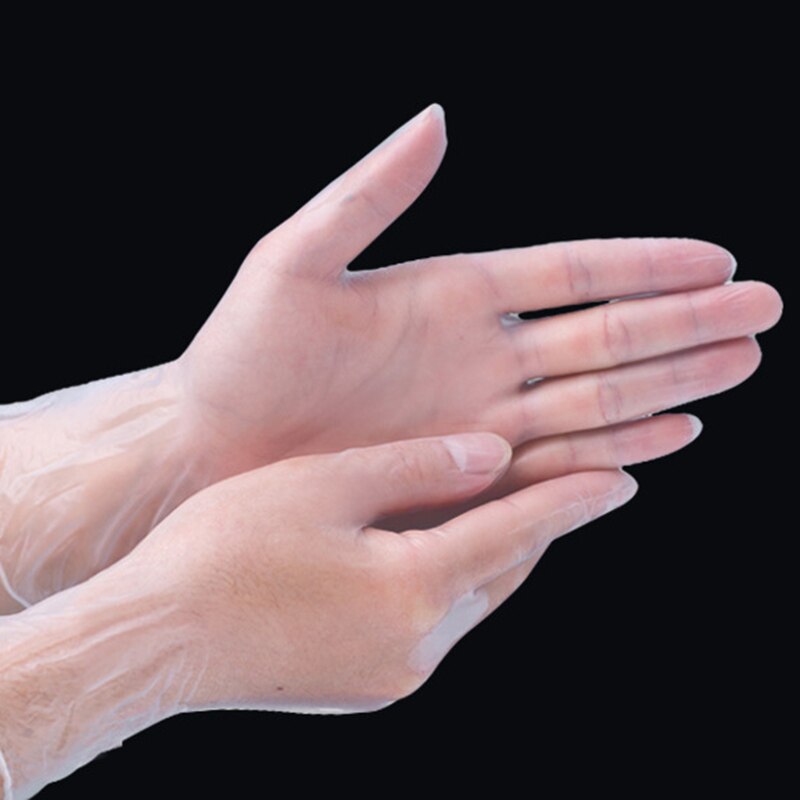 Vacclo 100 stuks transparante wegwerphandschoenen van pvc ter voorkoming van virussen, afwasbare latex tuinhandschoenen, universeel voor het schoonmaken van het huis.