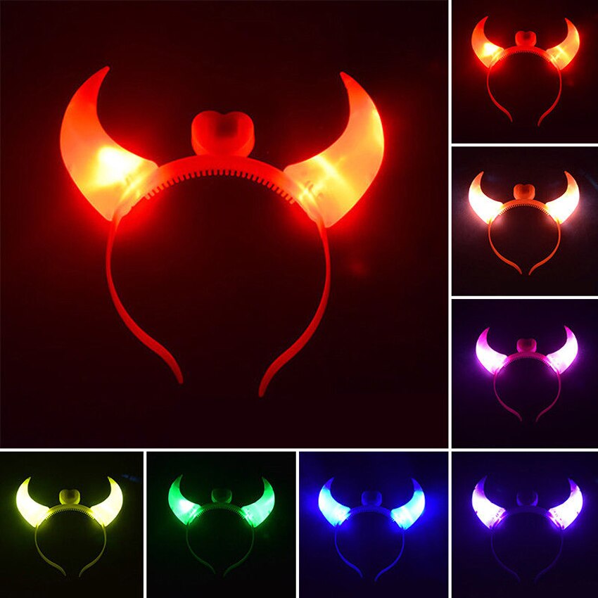 Ledt djævelens horn lyser op i hovedbåndet blinkende horn halloween og julefest indretning fest glitter hovedtøj dæmon horn fluffy plys
