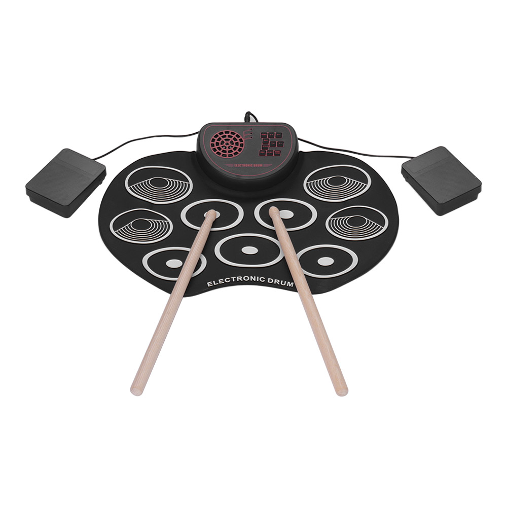 Portable Electronic Drum Set USB Roll Up Drum Pad Kit 9 Drumpads with Sticks and Foot Pedals Digital Percussion Instruments: Multicolor