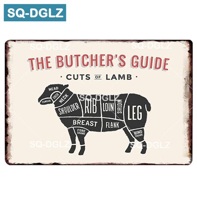 [sq-dglz] slakterens guide metall blikkskilt biff/gris/fisk/lam/kylling/svinekjøtt plakett maling veggdekorasjon maleplaketter: 1328