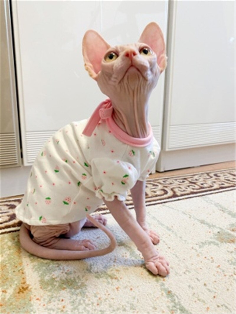 Sphynx gatto vestito fiore carino fragola maniche a sbuffo abiti per gatti senza peli vestiti per gatti gonna senza maniche sottile estiva