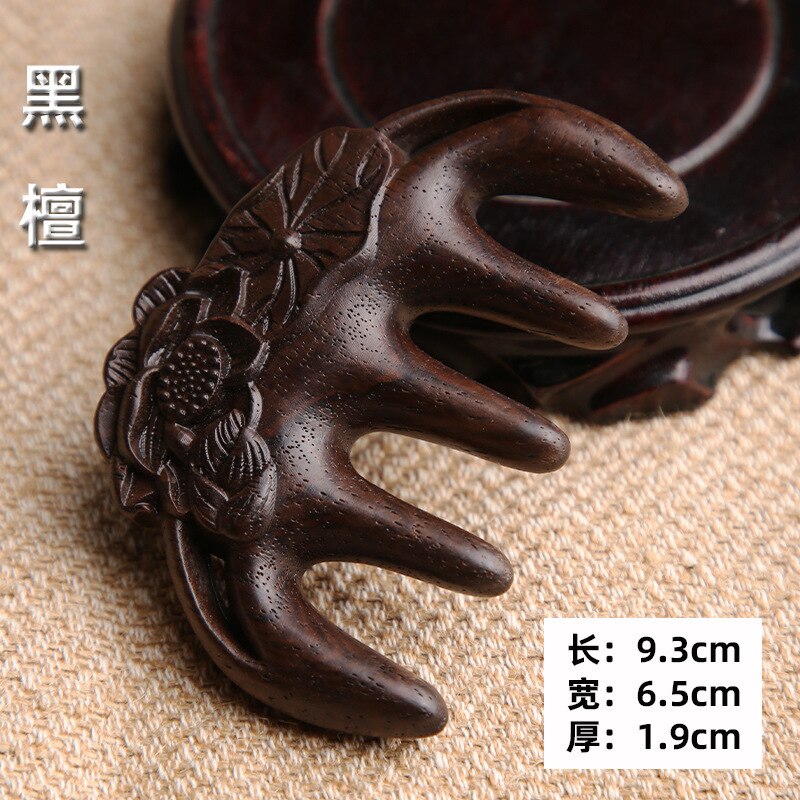 Green Sandalwood Massage Comb Carved Lotus Head Meridian Scraping Wide Tooth Comb Blood Circulation Acupoint Gua Sha Health Care: Lotus black