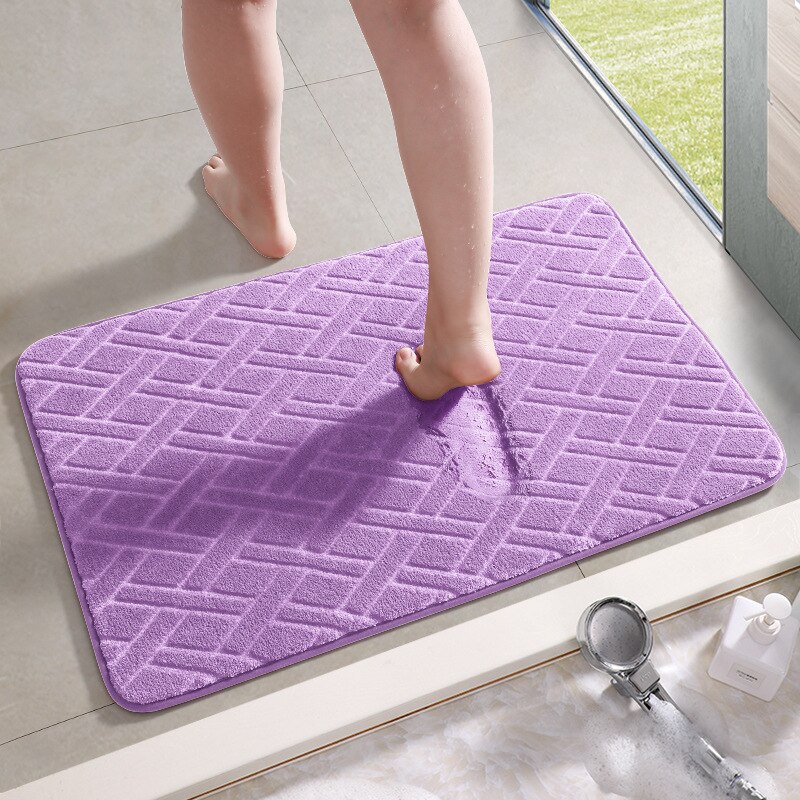 Soft Bathroom Mat Home Shower Cotton Bath Rug Corridor Coral Fleece Water Absorbent Carpet Anti-slip Product Kitchen Floor Set: purple-B 40x60