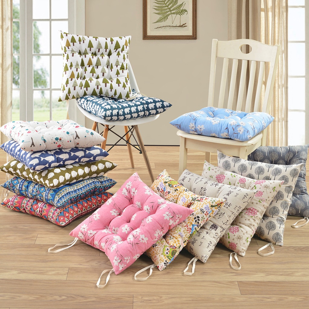 Cushion Mania Seat Pad - 16"x16" Square Chair Cushion With Tie Straps, Thick Padded, Abstract Design (Twisted Square Blue)