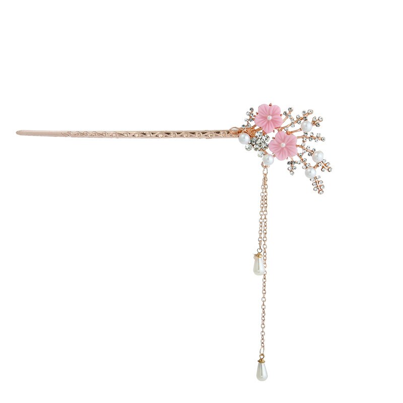 Vintage Retro Flower Tassel Handmade Hair Sticks Hair Chopsticks Chinese Bridal Wedding Tiara Hair Jewelry for Women: Light Yellow Gold Color