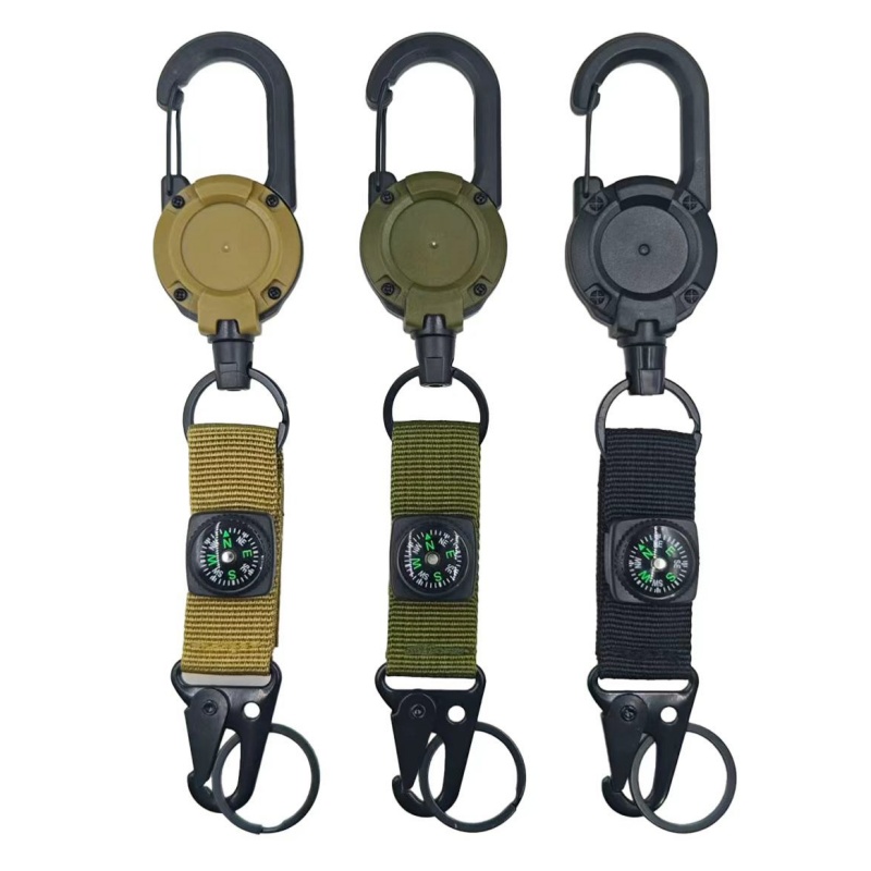 Intrekbare sleutelhanger, stevige ID-badgehouder met rolmechanisme, multitool sleutelhanger, badgehouder met 25,6 inch stalen intrekbaar koord en sleutelring