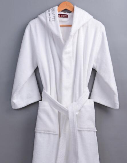 Bata gruesa de algodón con bordado para hombre y mujer, albornoz de algodón con capucha, suave ventilación, ropa de hogar informal: white color / L