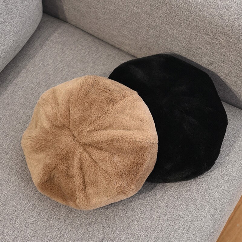 Autumn Winter Beret Women's Hat Korean Style Plush Warm Retro British Women Plush Painter's Hat