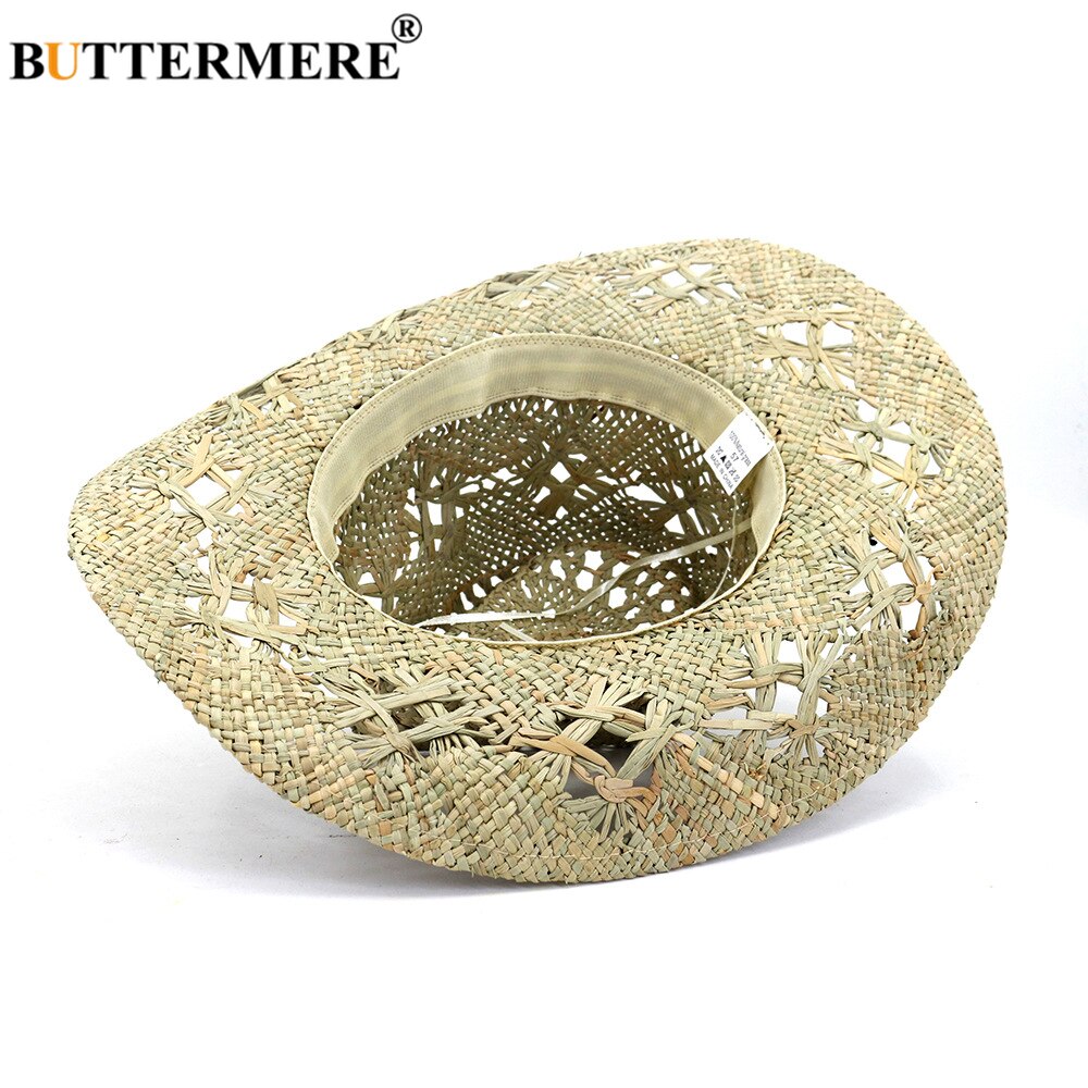 BUTTERMERE-Sombrero de vaquero occidental para hombre y mujer, sombrero para el sol hecho a mano, informal, de paja, ala ancha, accesorios de disfraz