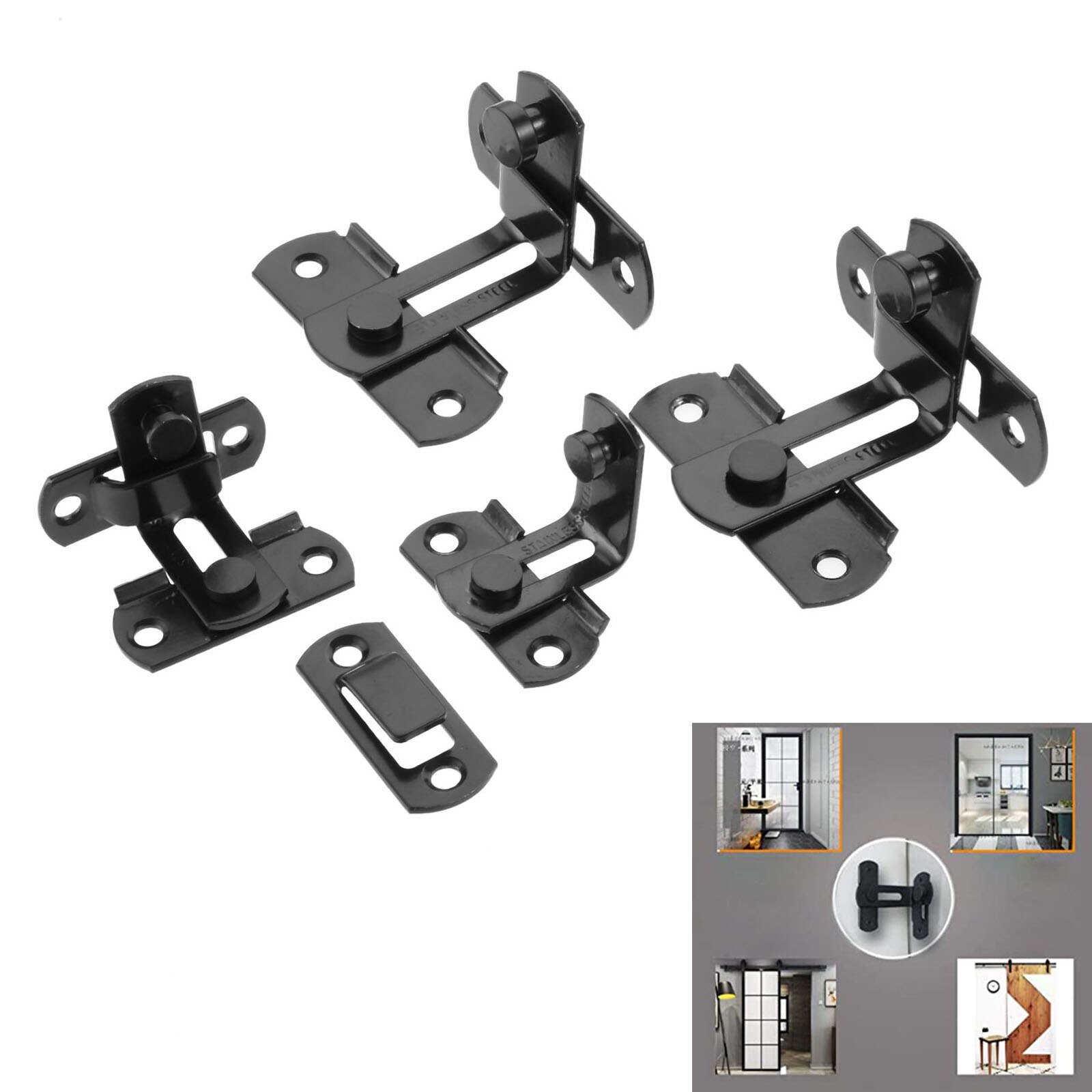 2Pcs Stainless Steel 90 Degree Door Latch Buckles Furniture Lock Hasp For Sliding Door Cabinet Drawer Anti-Corrosion Buckle