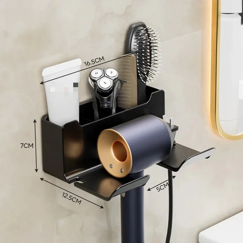 Aan de muur gemonteerde föhnhouder Drogerwieg Stijltang Stand Organizer Box Toiletventilatorhouder Plank Badkameraccessoires: WHITE
