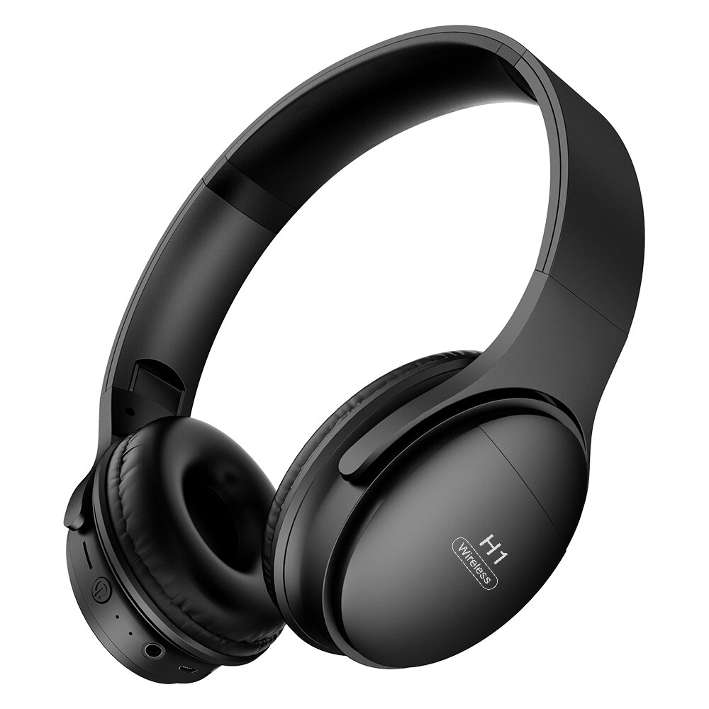 H1 Bluetooth casque sans fil casque stéréo sur-oreille suppression de bruit écouteurs casque de jeu avec micro Support TF carte: Black