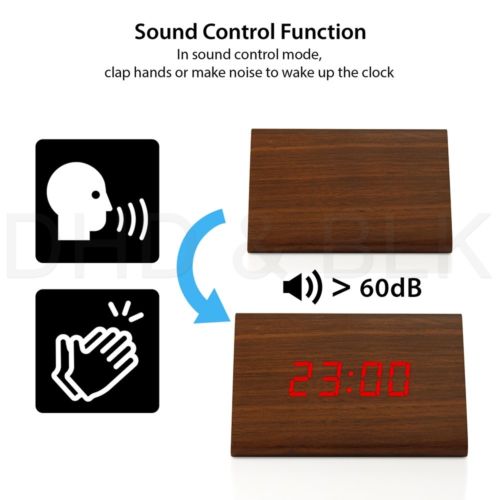 Elektronische Digitale Houten LED Wekker Klinkt Controle Temperatuur Desk Decor