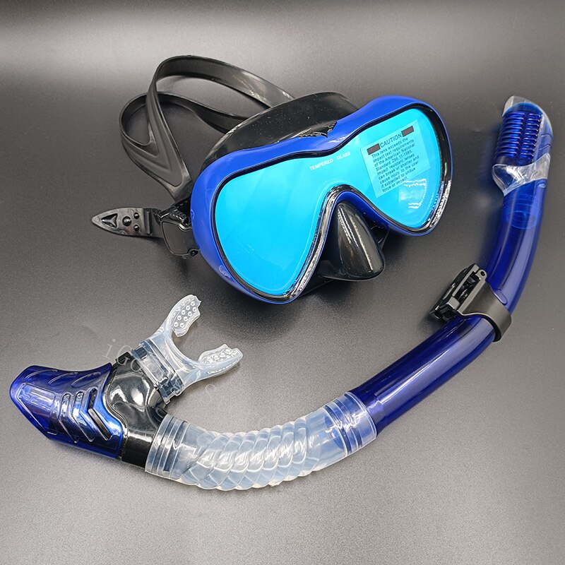 Advanced Anti-Fog Snorkel Mask for Snorkeling Swimming Scuba Diving with Wide-Angle Tempered Glass Coating Lens Snorkelling Set: Blue Set 2