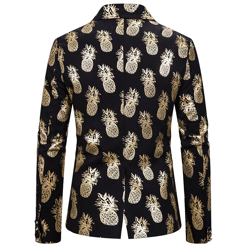 Mens Party Blazer Gouden Ananas Print Blazers Mens Slim Fit 2 Knop Pak Jas Mannelijke Bruiloft Prom Stage Kostuum homme