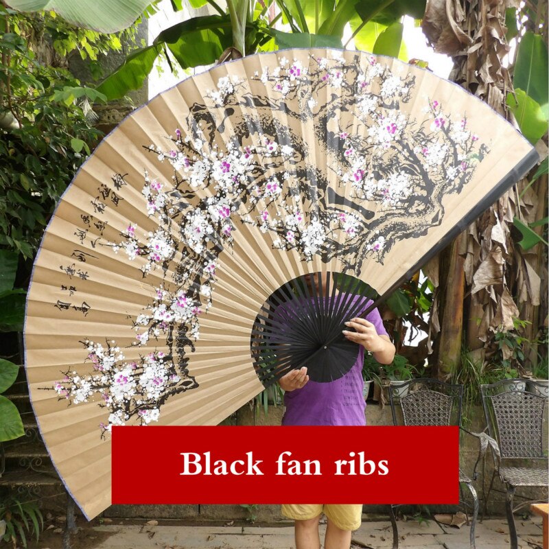 Wall Mount Decorative Paper Fan Large Classical Fan Retro Oversized Paper Fans Spring Festival Living Room Decorative Fans: Black fan ribs / 50x90cm