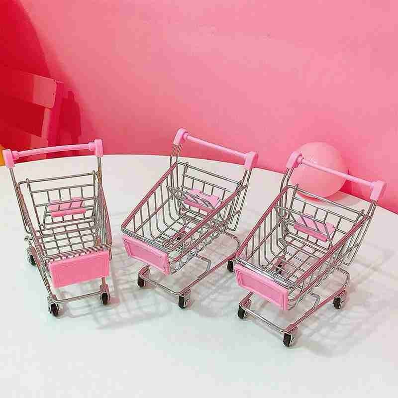 1 stk mini pink indkøbsvogn børn foregive desktop legetøjsvogn simulering shopping dekoration børn hånd ca  i4 j 8