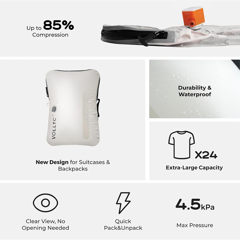 VOLLYC EZYPACK & EZYBAG - 25L Vacuum Storage Bag, 85% Compression, IPX7 Waterproof Nylon for Suitcase, Backpack, Camping, Travel