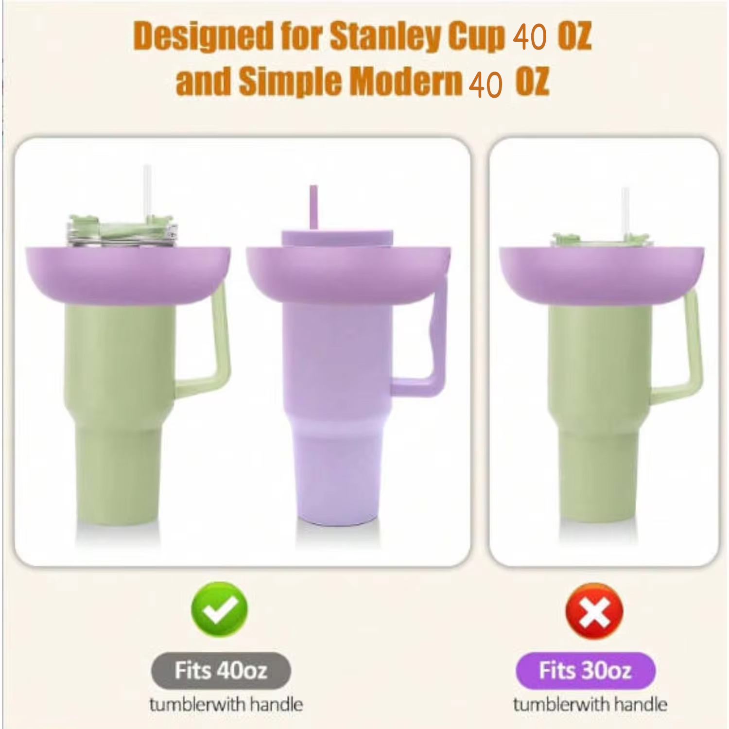 1 Stück Snackschale für Stanley 40oz Becher mit Griff, Kunststoff-Snack-Tablett mit 4 Fächern, kompatibel für 40oz mit Griff