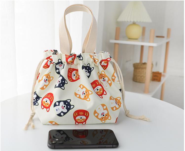 Cute Small Shopping Bag Foldable Cartoon Flowers Lunch Box Tote Bags For Women Canvas Bolso Shopper Waterproof Drawstring Tote: 11