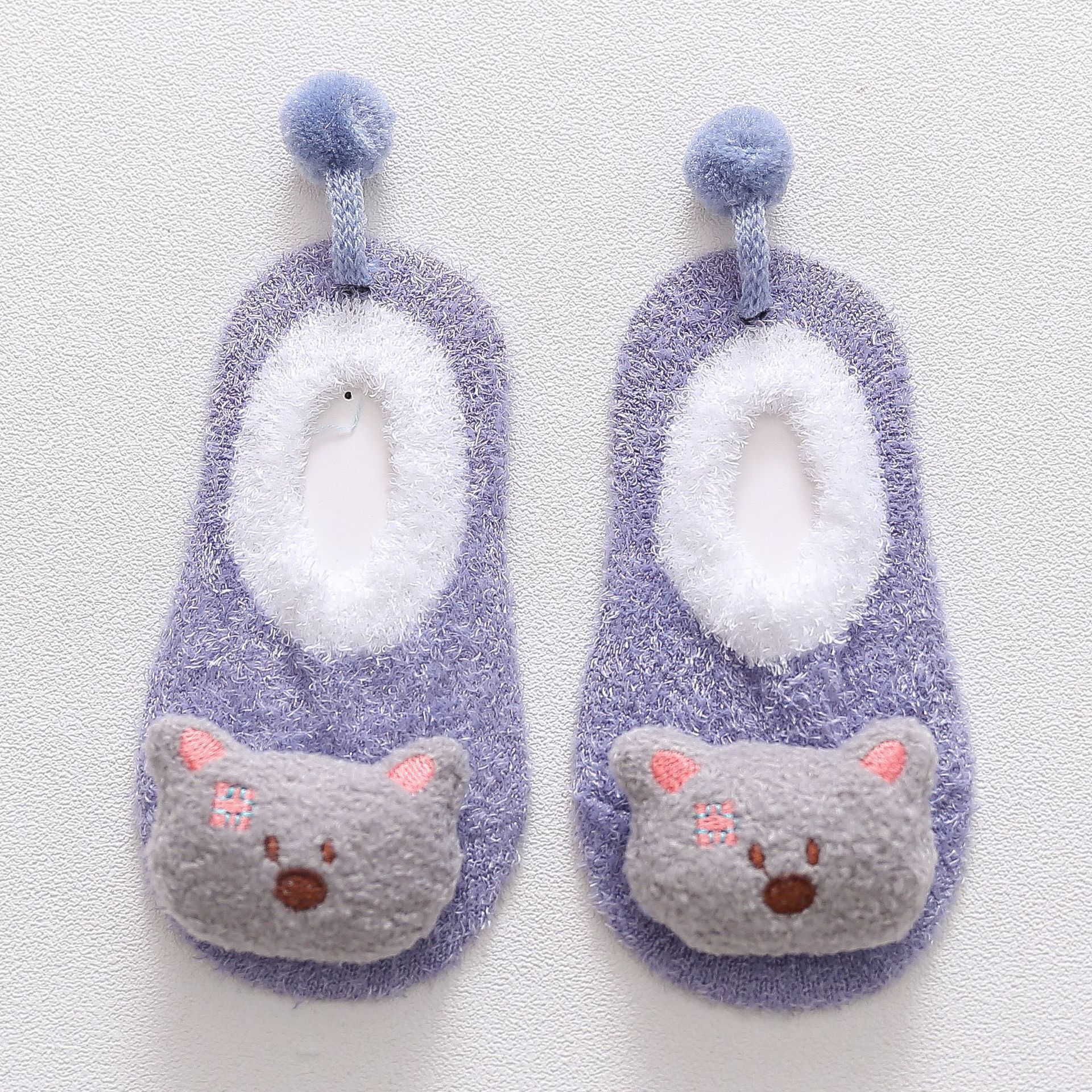 Calcetines de suelo con patrón de Animal suave de dibujos animados de bebé bonito de: Gris / 12 meses