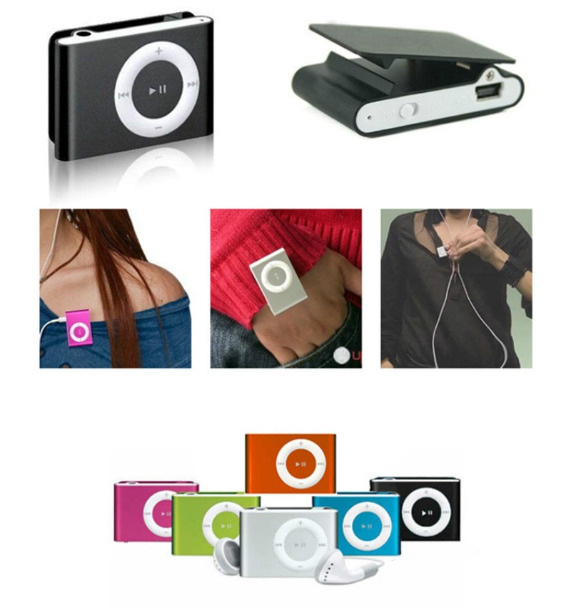 Bærbar metalclip  mp3 afspiller med 5 slikfarver ingen hukommelseskort musikafspiller med tf slot