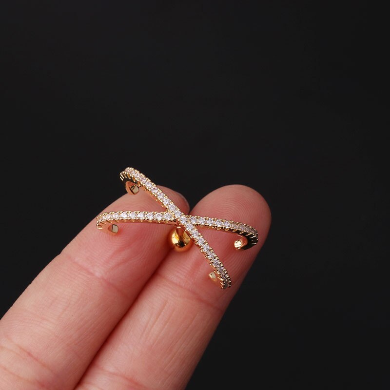 1pc stang i rustfritt stål og lang cz øreflippen skru tilbake ørepynt ørepiercing smykker brusk helix tragus øredobber