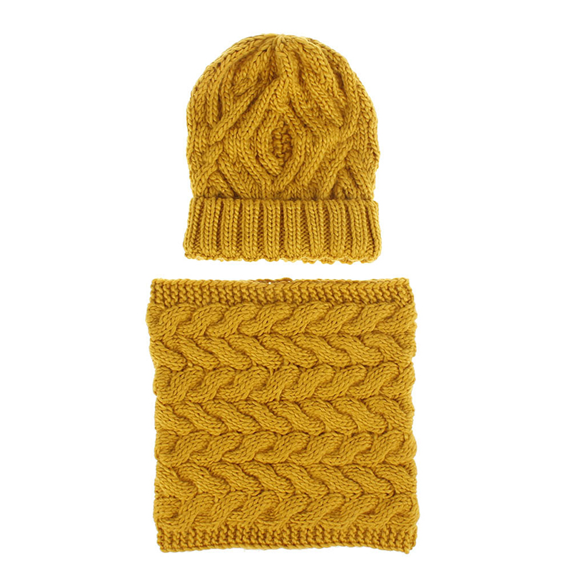 Women Winter Solid Knitted Scarf Set Neck Beanie Hat Easy Scarves Cotton Warm Plus Fur Cap Collars Scarf Ladies White Yellow: Yellow
