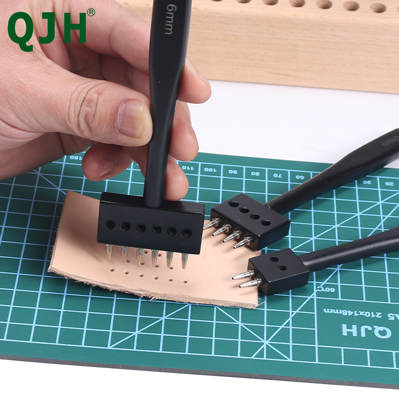 Leather Hole Punch Craft, Round Hole DIY Sewing Chisel Leather Working Tool, 4 5 6mm Spacing Leather Hole Punch, 2/4/6/Holes
