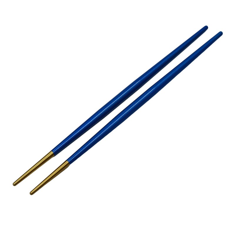 1 par sushi runda ätpinnar rostfritt stål porslin färgstark längd 22cm återanvändbara ätpinnar halkfria matpinnar sushi hashi: Blått guld
