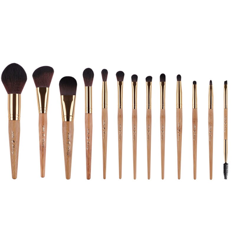 Juego de brochas de maquillaje de gama alta 13 Uds brocha para base y polvos sombra de ojos pincel de labios cepillo de base plana Kit de herramientas cosméticas de: Dorado