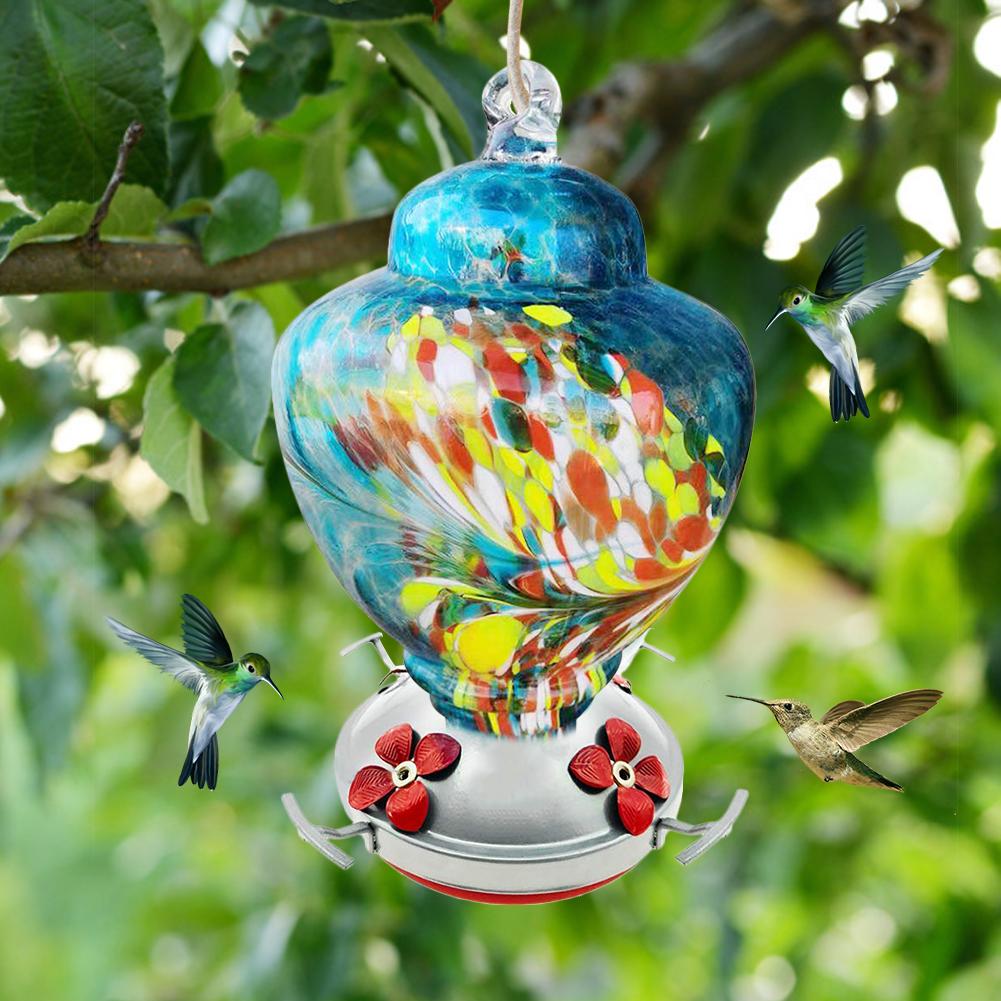 Bird Water Feeder Bottle Hanging Hummingbird Feeder Garden Outdoor Painted Flower Iron Hook Bird Automatic Feeder Water Feeder