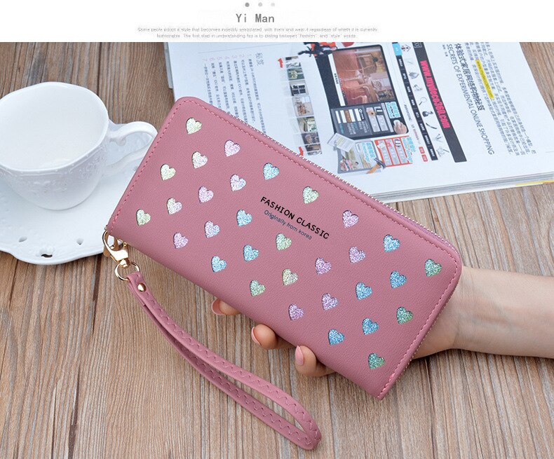 Women's Wallets Women's Long Zippers Korean Student Polka Dot Wallets Large Capacity Hand Bag Soft Wallets: Clear