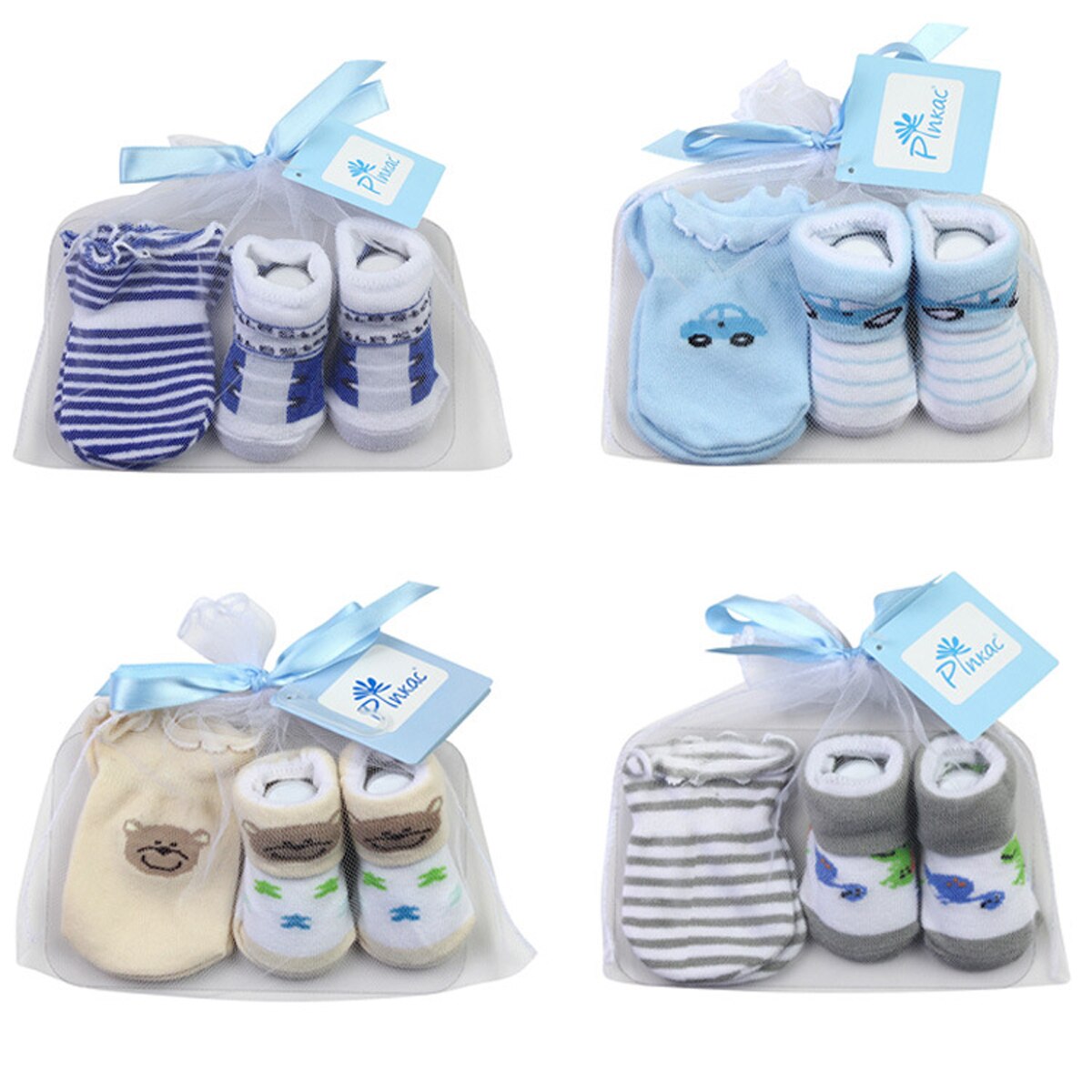 Newborn Infant Gloves Socks Set Autumn Winter Baby Boys Simple Style Striped Pattern Low Tube Socks + Anti-scratch Gloves Kits