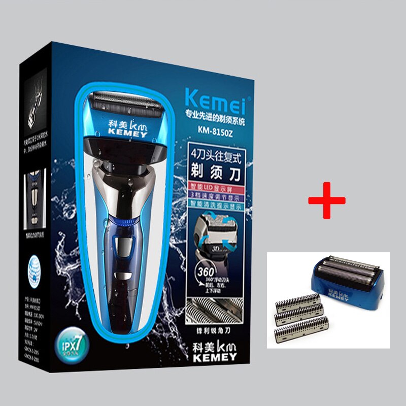 Kemei elektrisk barbermaskine til mænd genopladelig skægtrimmer barbermaskine kropshår barbermaskine 3d blade barberhoved: Sort-med kasse